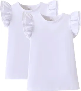 2-6t Toddler Girl Ruffle Shirts Puff Sleeve Shirt Girls Shirts Solid Color Cotton Blouse