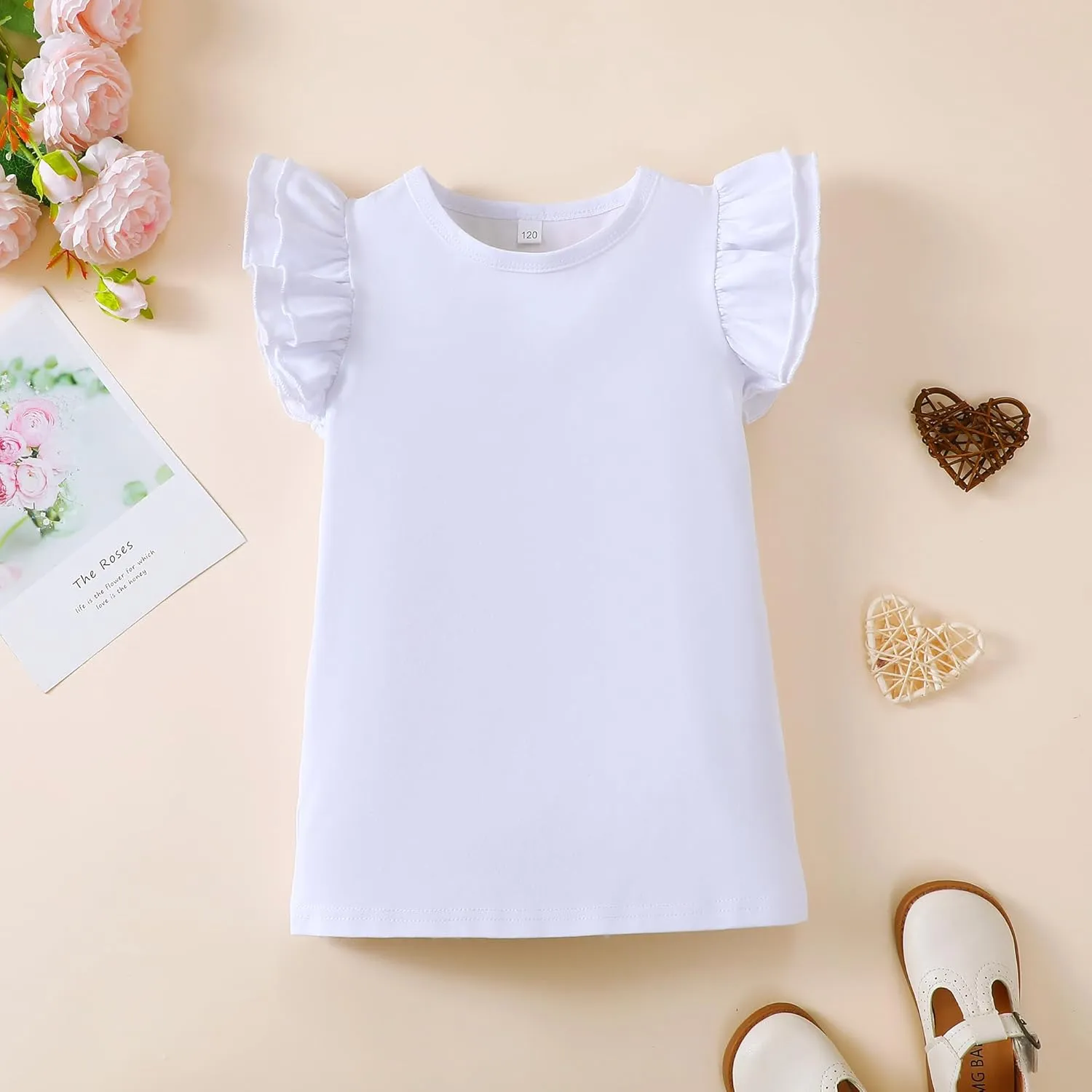 2-6t Toddler Girl Ruffle Shirts Puff Sleeve Shirt Girls Shirts Solid Color Cotton Blouse