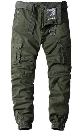 chouyatou Men's Casual Mid-Rise Waist Tapered Leg Close Bottom Jogger Cargo Pants