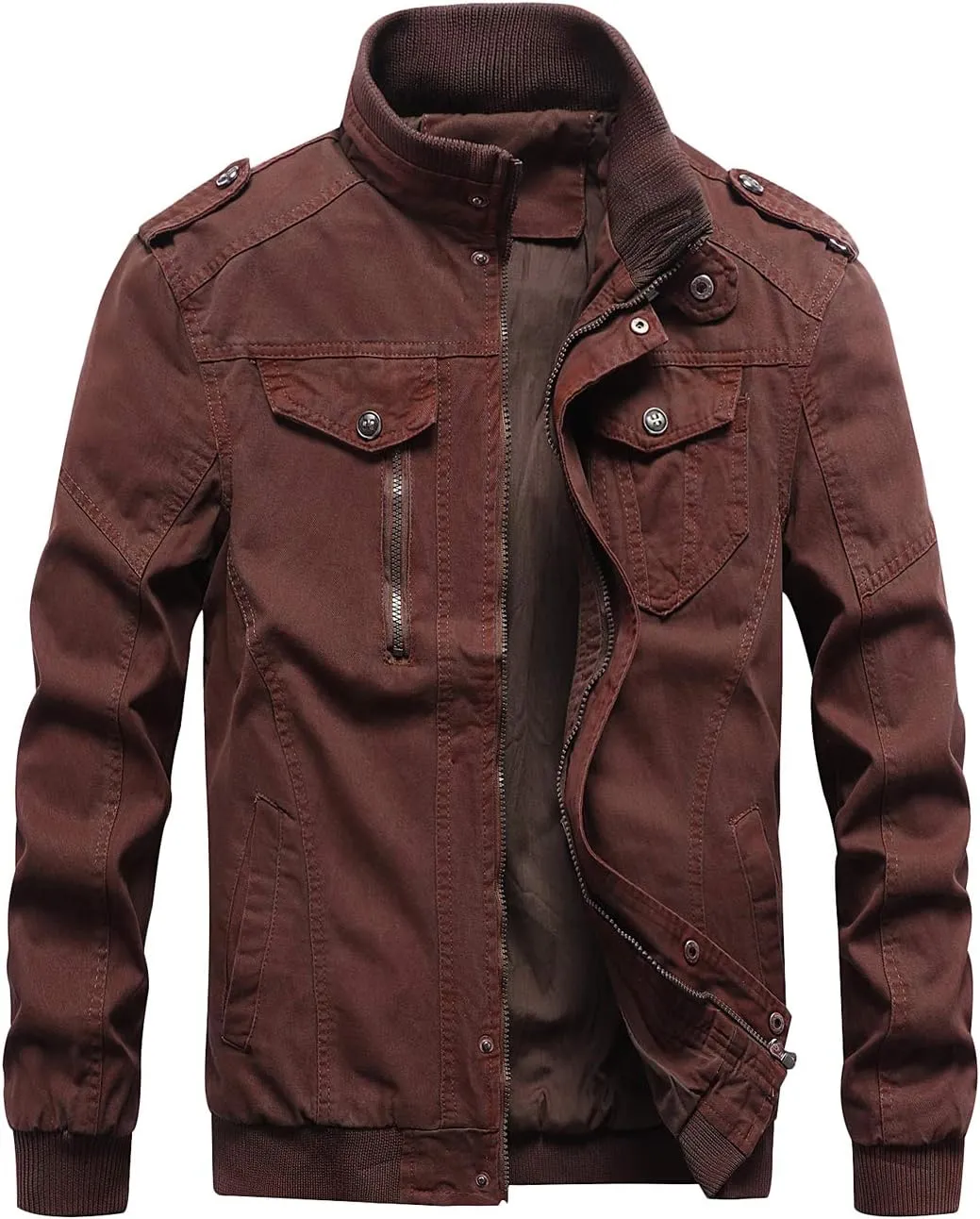 chouyatou Men's Casual Stand Collar Zip-Up Lightweight Bomber Jacket Windbreaker