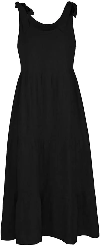 chouyatou Women's Summer Adjustable Spaghetti Strap Solid Ruffle Swing Midi Dress