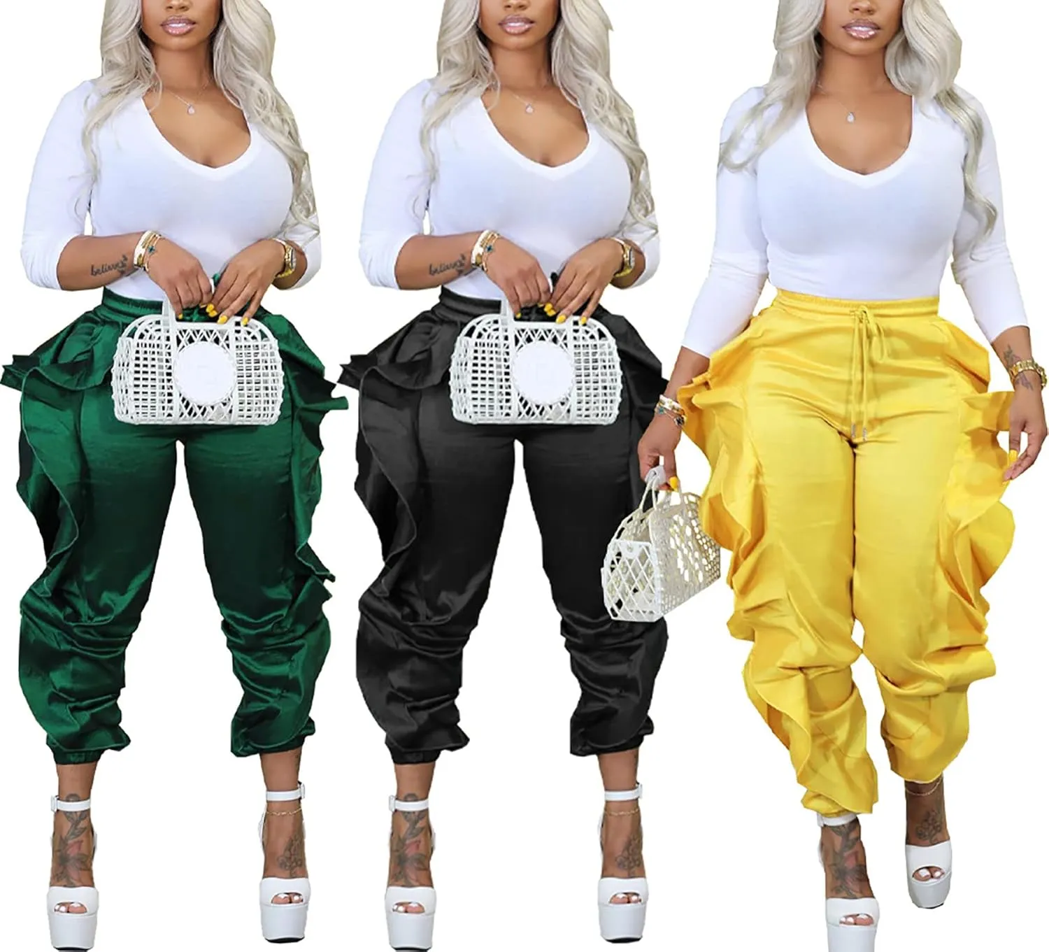 DINGANG Fringe Pants for Women Trousers Long Solid Color High Waisted Pants Sweatpants for Women Streetwear