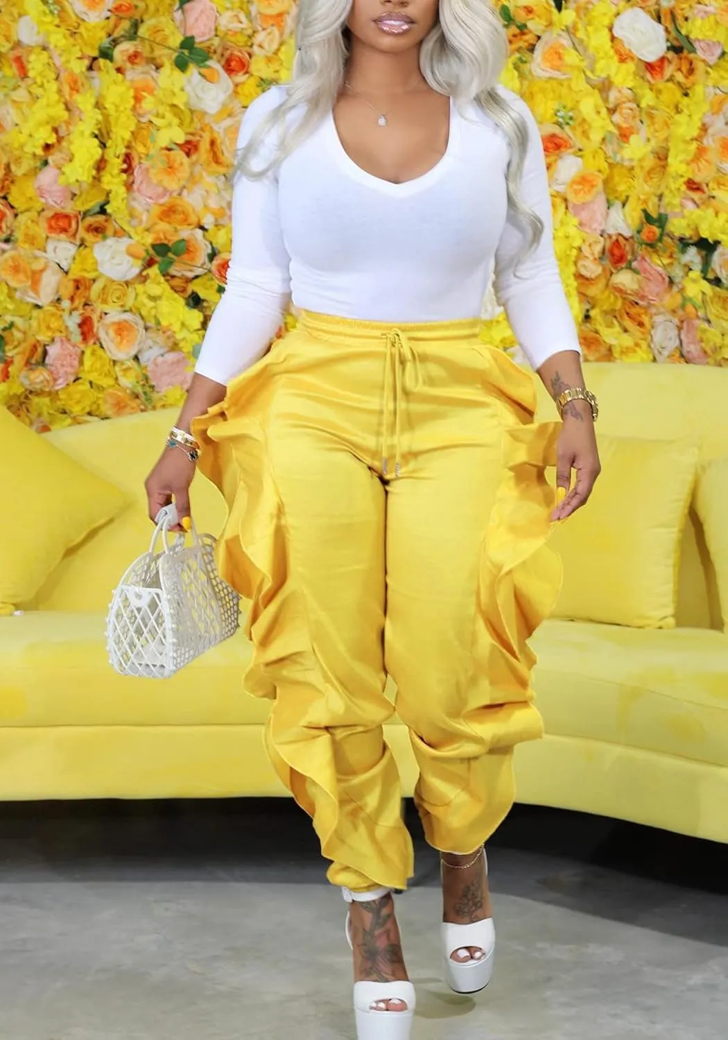 DINGANG Fringe Pants for Women Trousers Long Solid Color High Waisted Pants Sweatpants for Women Streetwear