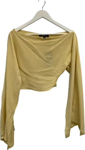 Ego Yellow Long Sleeve Off The Soulder Crop Top In Lemon Linen UK 8