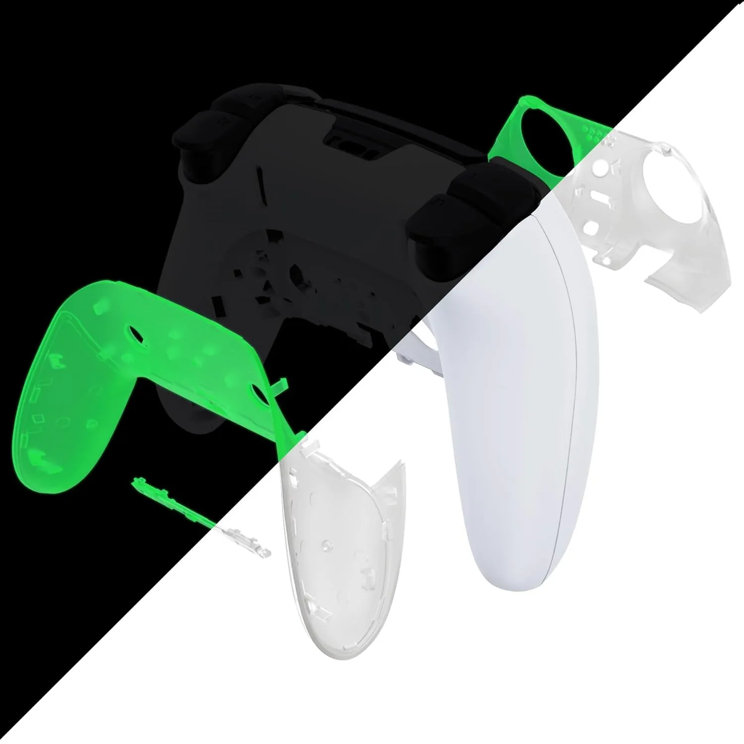 eXtremeRate Top Bottom Decorative Trim Shell Compatible with p s 5 Edge Controller DIY Replacement Front Back Clip Shell, Custom Glow in Dark - Green Plates Cover Compatible with p s 5 Edge Controller