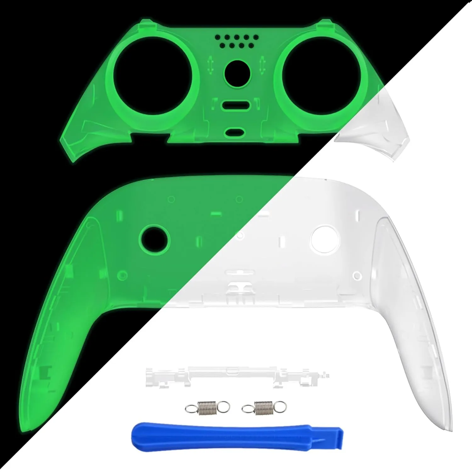 eXtremeRate Top Bottom Decorative Trim Shell Compatible with p s 5 Edge Controller DIY Replacement Front Back Clip Shell, Custom Glow in Dark - Green Plates Cover Compatible with p s 5 Edge Controller