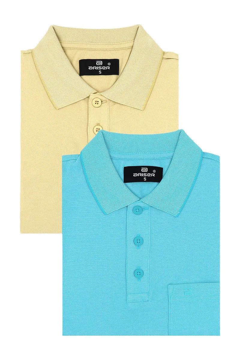 Golf Polo - Coral Peach and Turquoise Blue T-Shirts Pack Of 2 Combo For Men | Ariser