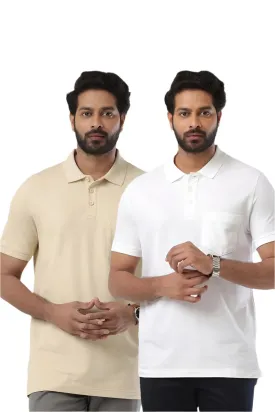 Golf Polo - Coral Peach and White T-Shirts Pack Of 2 Combo For Men | Ariser