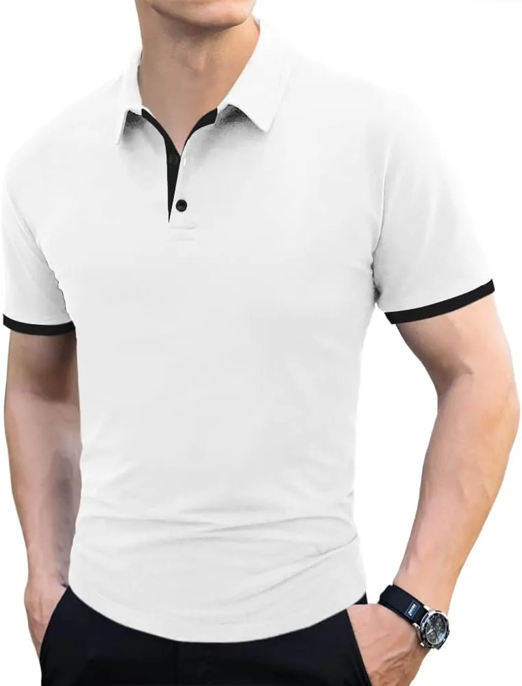 LOGEEYAR Men Polo Shirt Slim Fit Short Sleeve Cotton Golf Shirt Solid Performance Casual T-Shirts