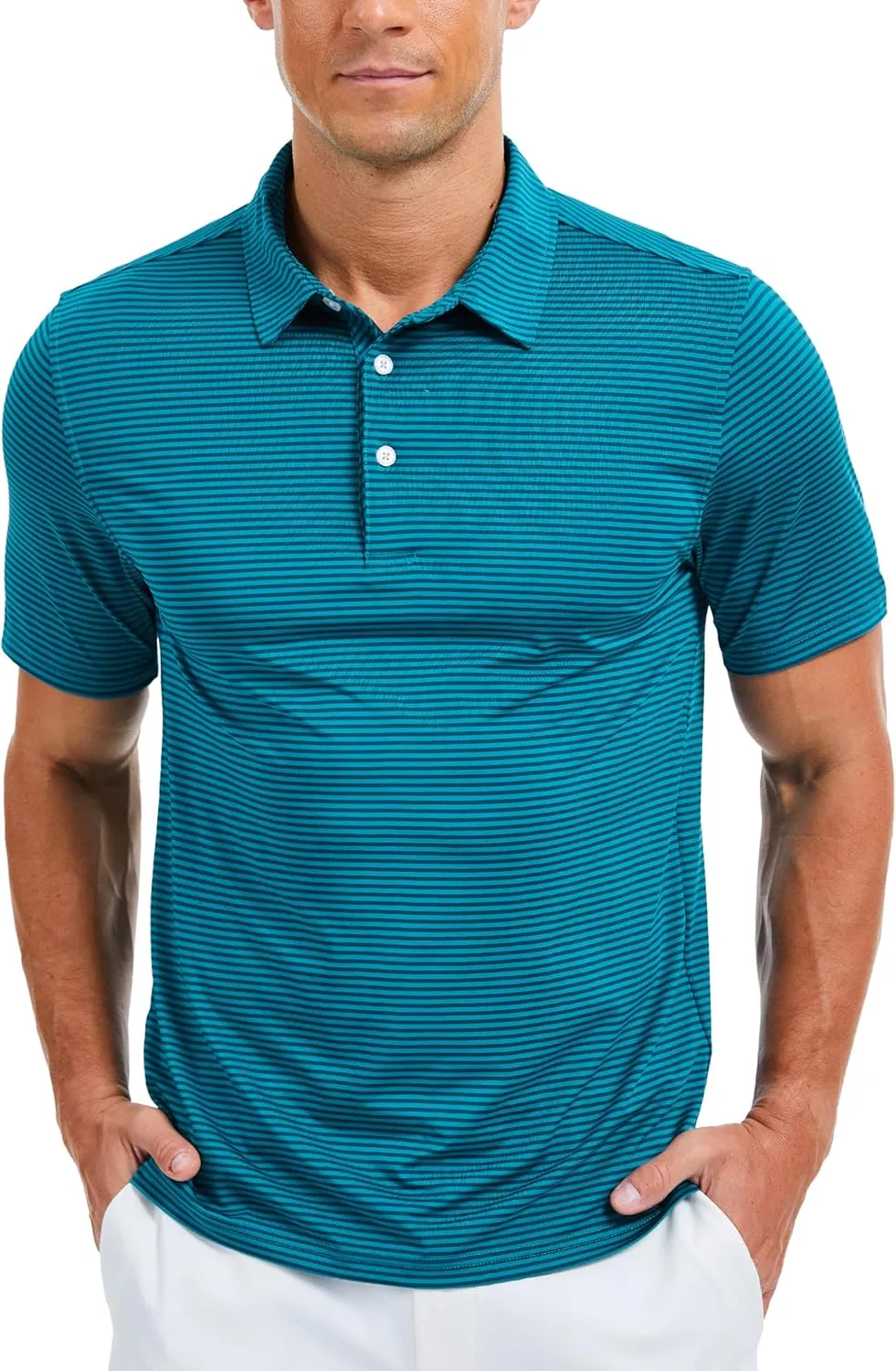 MAGCOMSEN Men's Polo Shirts Short Sleeve Striped Golf Polos UPF 30  Dry Fit Performance Casual Collared Shirt