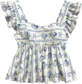 MakeMeChic Women's Lemon Print Ruffle Sleeve Blouse Peplum Summer Shirt Tops