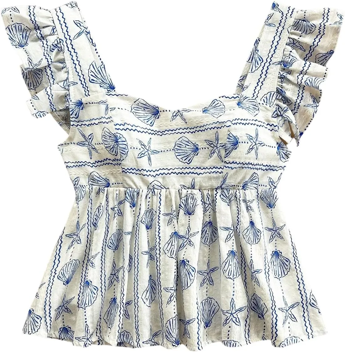 MakeMeChic Women's Lemon Print Ruffle Sleeve Blouse Peplum Summer Shirt Tops