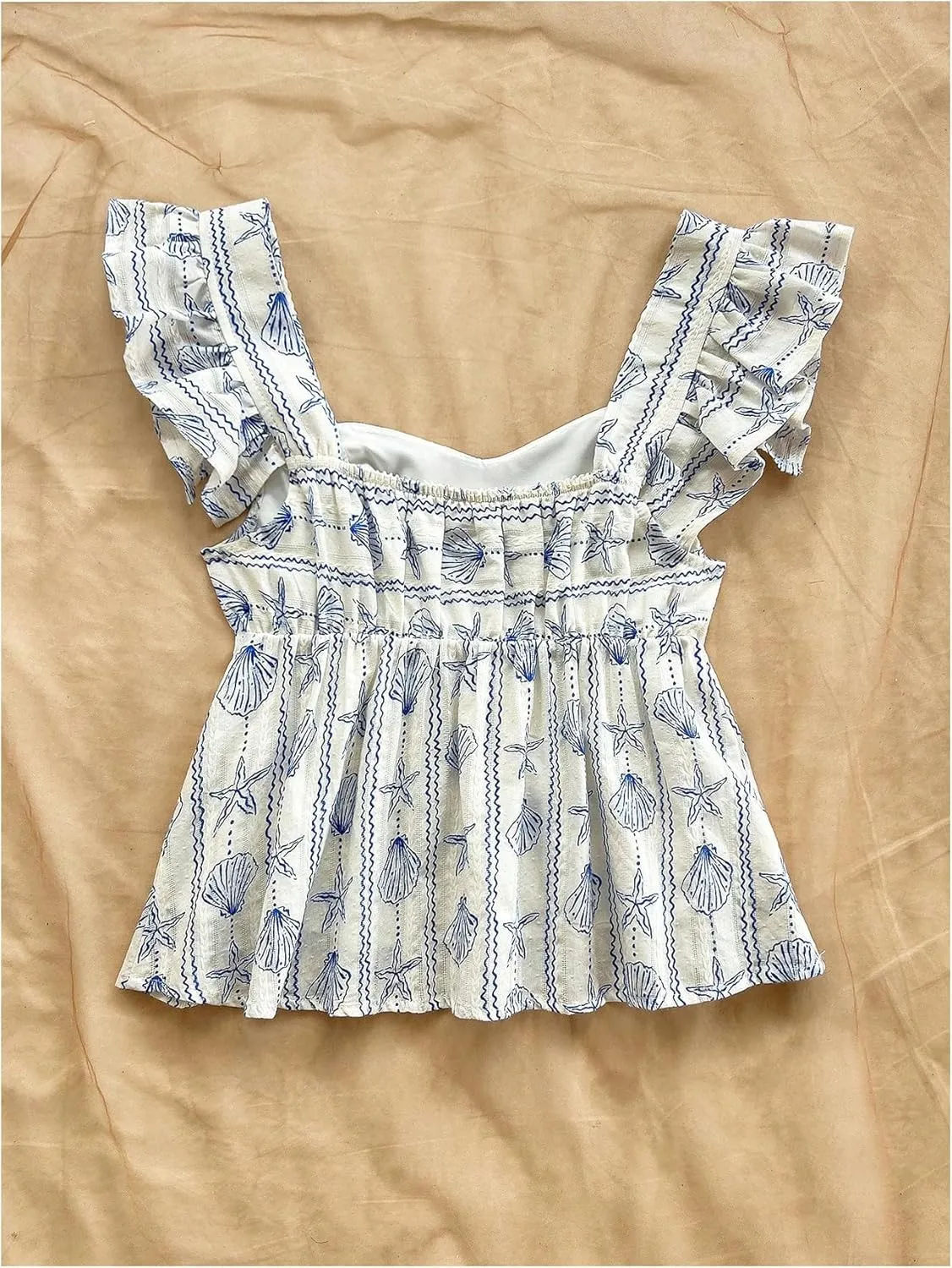 MakeMeChic Women's Lemon Print Ruffle Sleeve Blouse Peplum Summer Shirt Tops