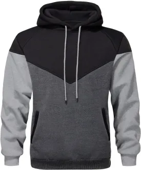 Mens Hoodies Patchwork Pullover Fleece Color Block Long Sleeve Sweatshirts Casual Tops with Pocket