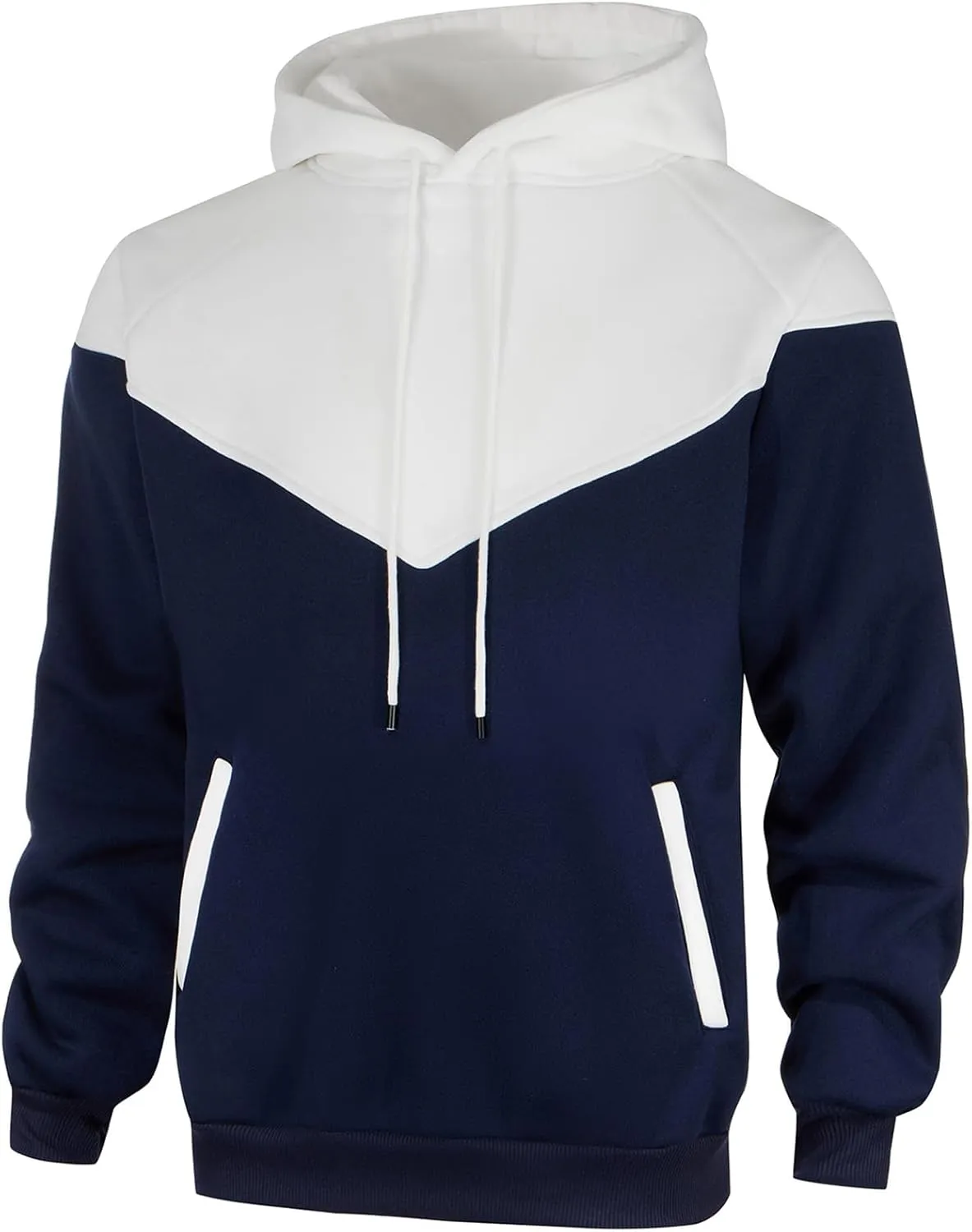 Mens Hoodies Patchwork Pullover Fleece Color Block Long Sleeve Sweatshirts Casual Tops with Pocket