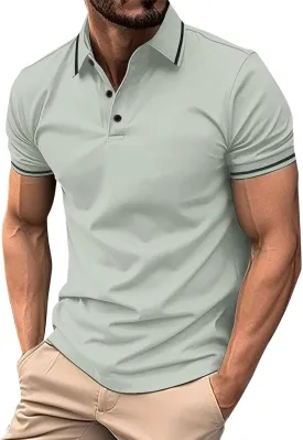 Mens Polo Shirts Casual Summer Short Sleeve Button Down Athletic Shirt Classic Lightweight Solid Color Golf Work Top