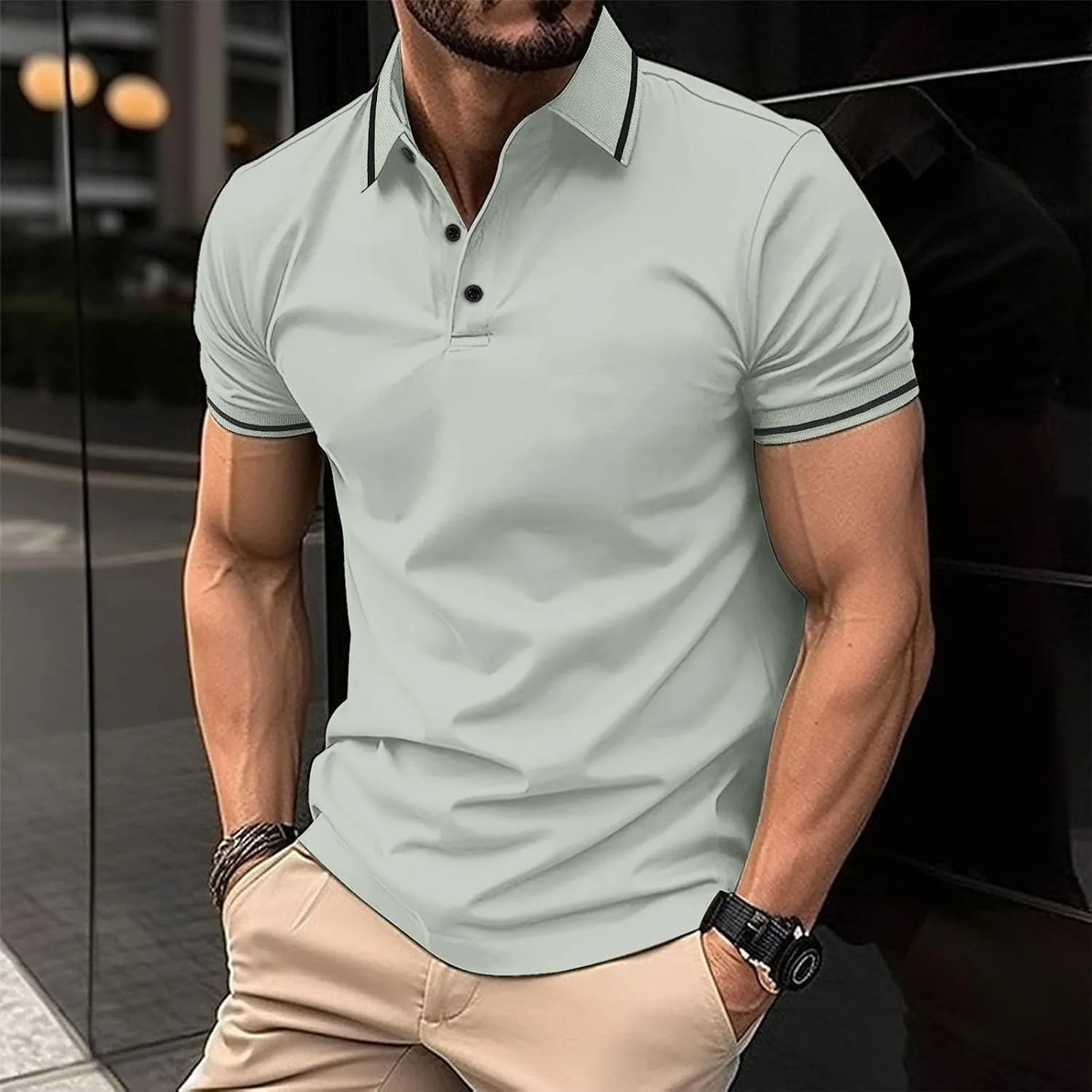 Mens Polo Shirts Casual Summer Short Sleeve Button Down Athletic Shirt Classic Lightweight Solid Color Golf Work Top