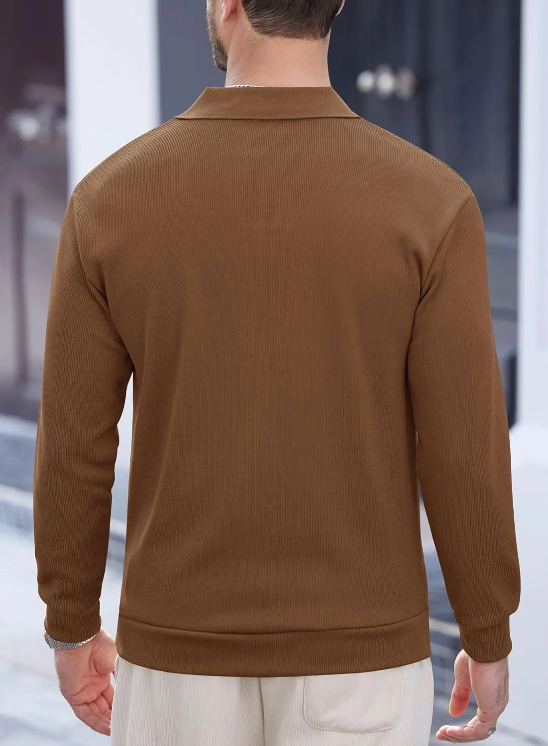 Mens Polo Shirts Long Sleeve V Neck Golf Shirt Casual Solid Color Classic Pullover (S-XXL)