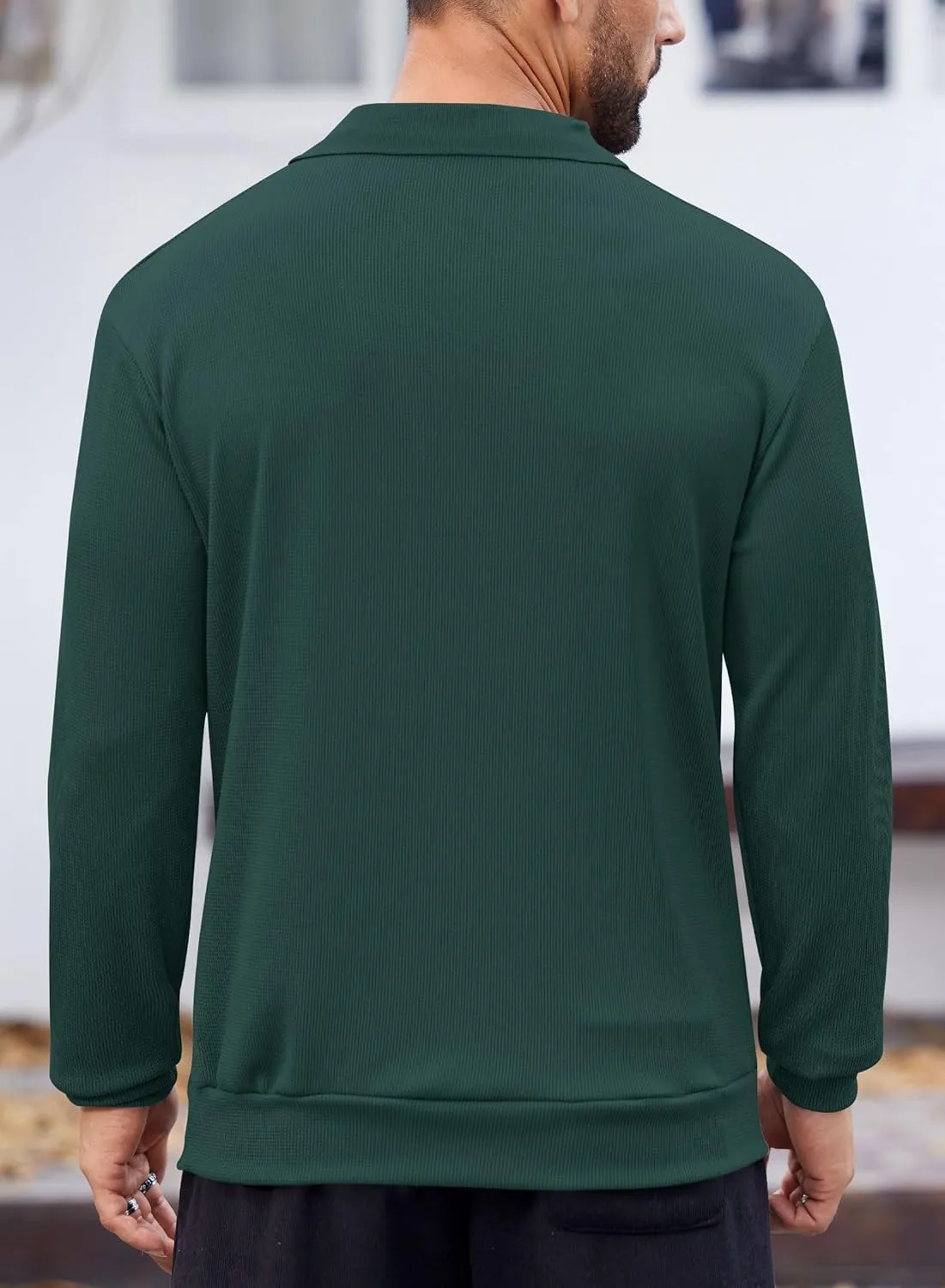 Mens Polo Shirts Long Sleeve V Neck Golf Shirt Casual Solid Color Classic Pullover (S-XXL)