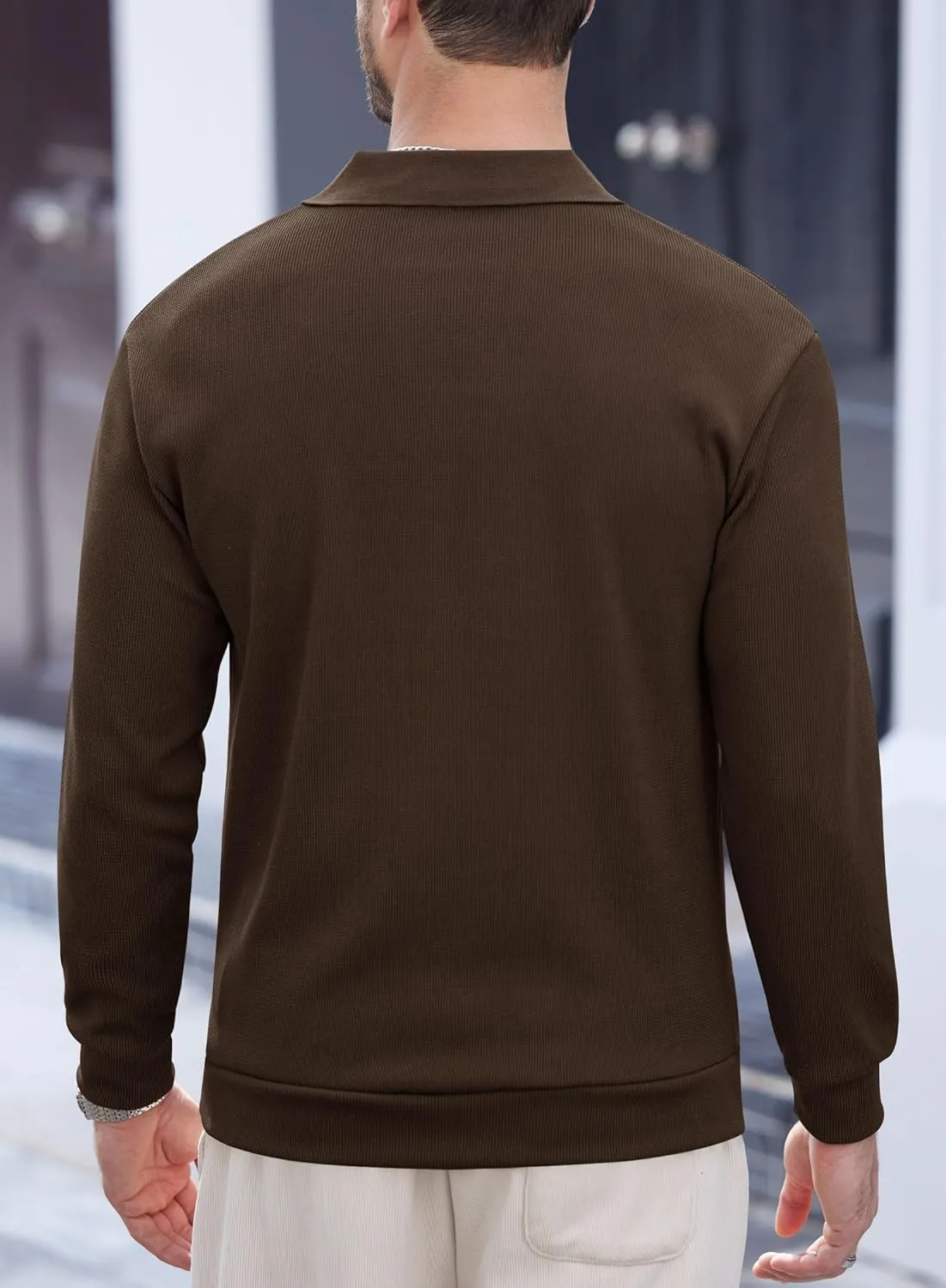 Mens Polo Shirts Long Sleeve V Neck Golf Shirt Casual Solid Color Classic Pullover (S-XXL)