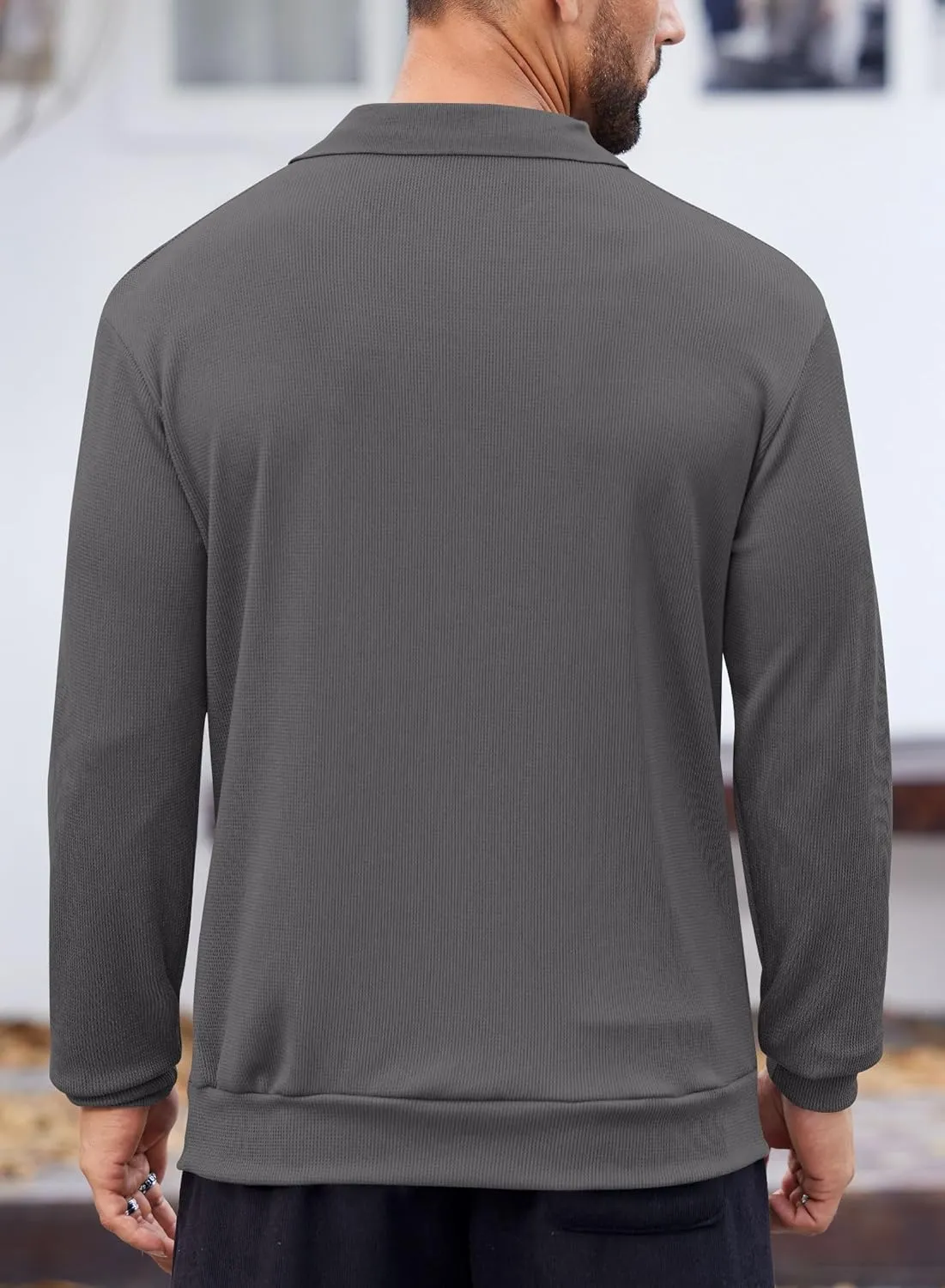 Mens Polo Shirts Long Sleeve V Neck Golf Shirt Casual Solid Color Classic Pullover (S-XXL)