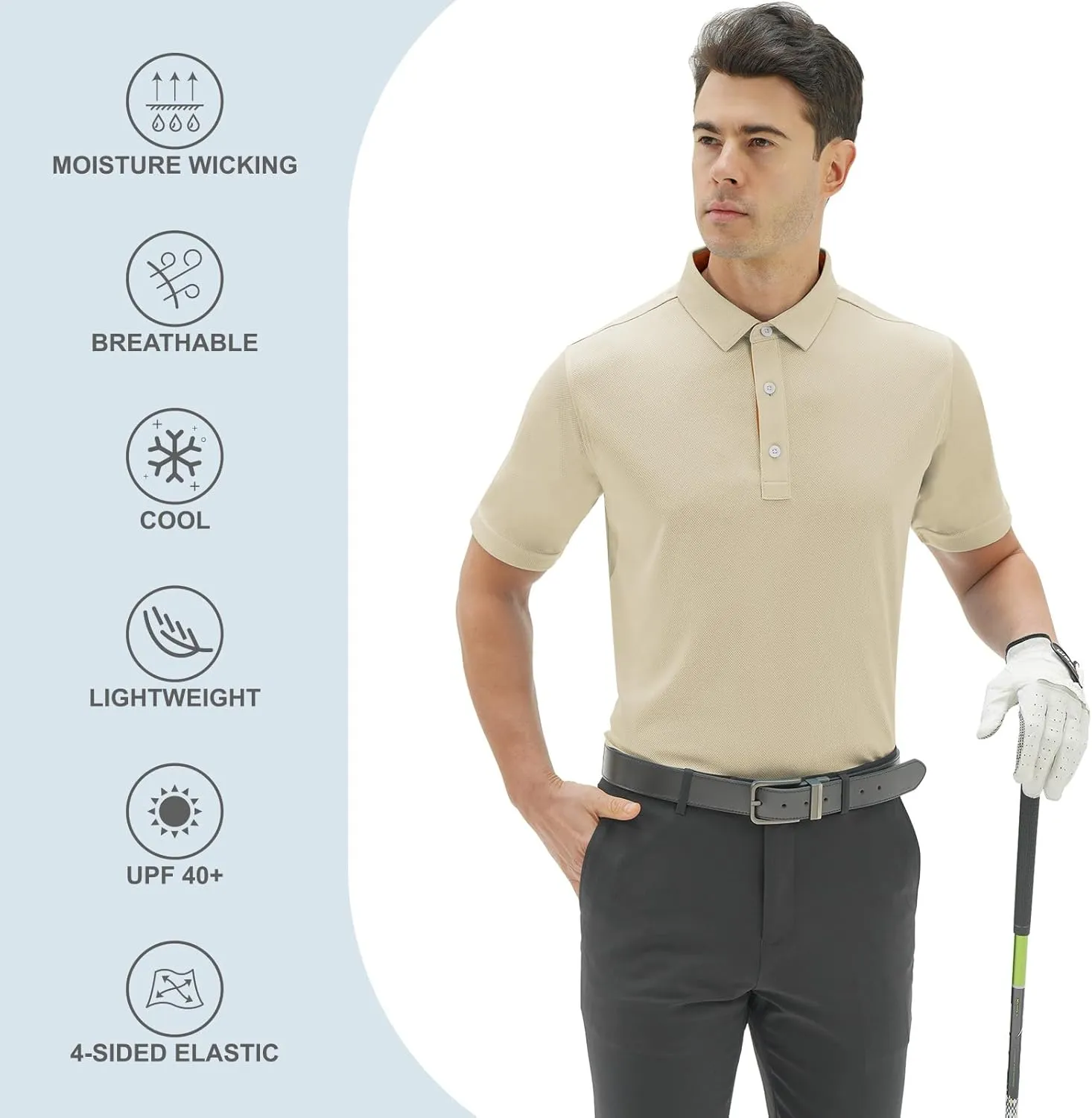 Mens Polo Shirts Performance Moisture Wicking Mens Golf Shirt Solid Color Short Sleeve Breathable Golf Shirts