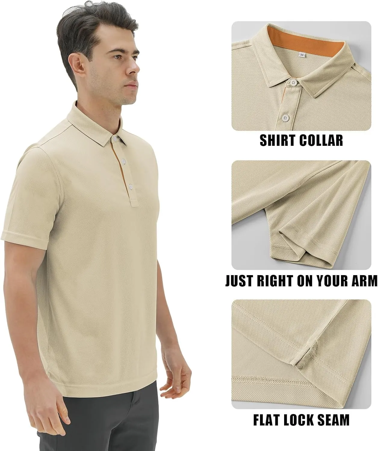 Mens Polo Shirts Performance Moisture Wicking Mens Golf Shirt Solid Color Short Sleeve Breathable Golf Shirts