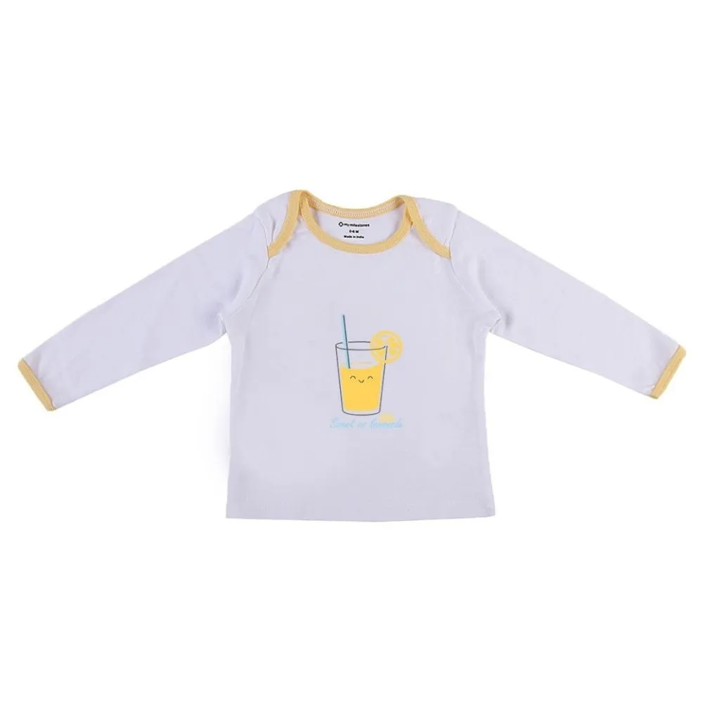 My Milestones Baby T-shirt & Pant Set Full Sleeves -White/Yellow