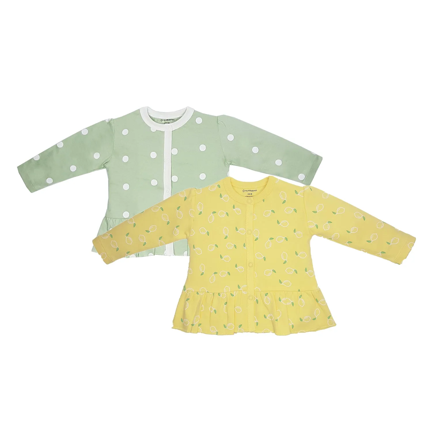My Milestones T-shirt Full Sleeves Girls Sage Green Polka/ Yellow Lemon - 2 Pc Pack