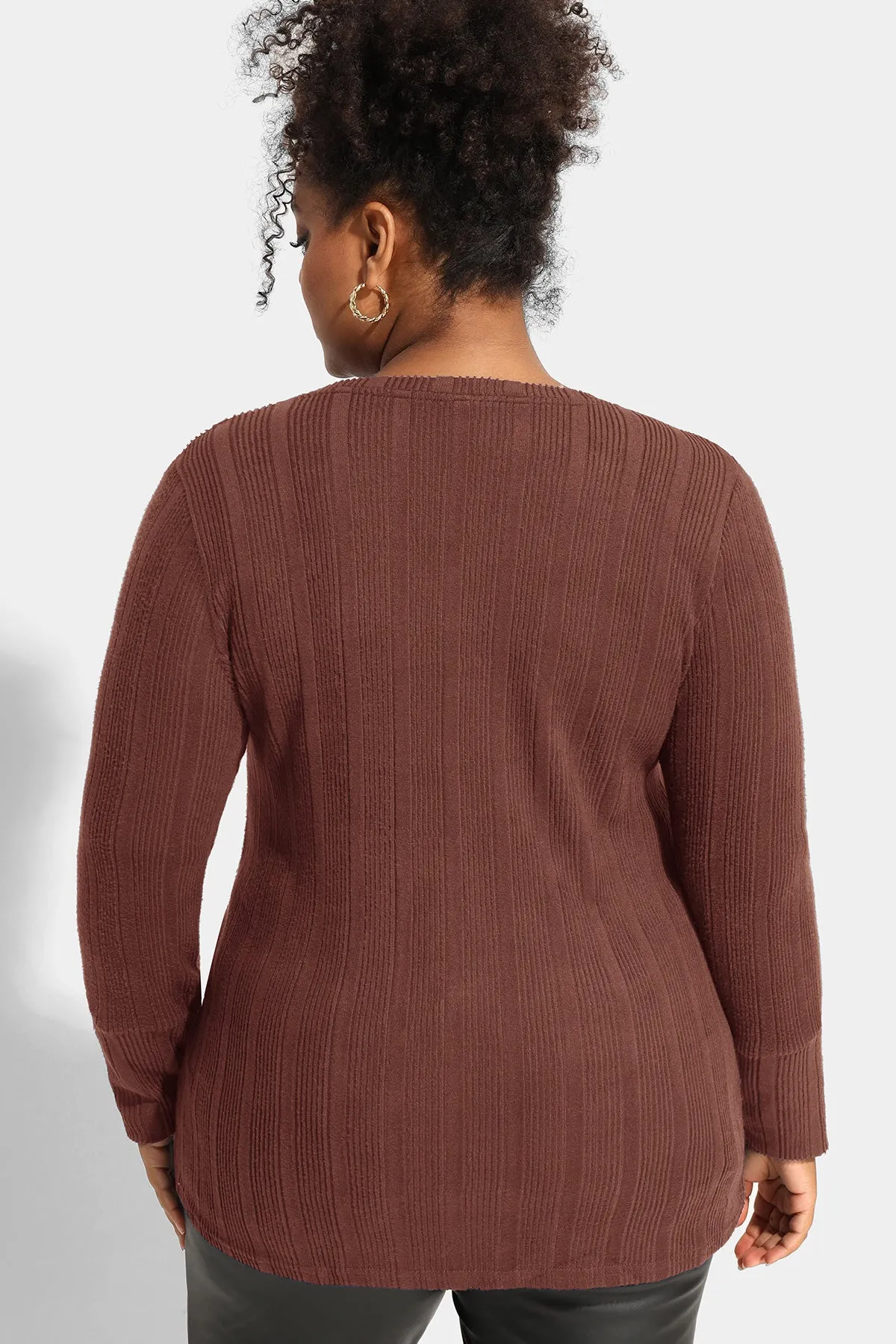 Plain Texture Button Detail Long Sleeve Shirt