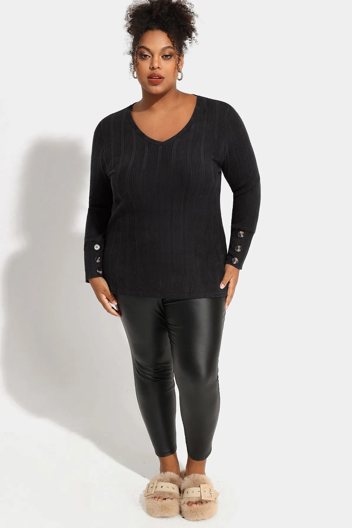 Plain Texture Button Detail Long Sleeve Shirt