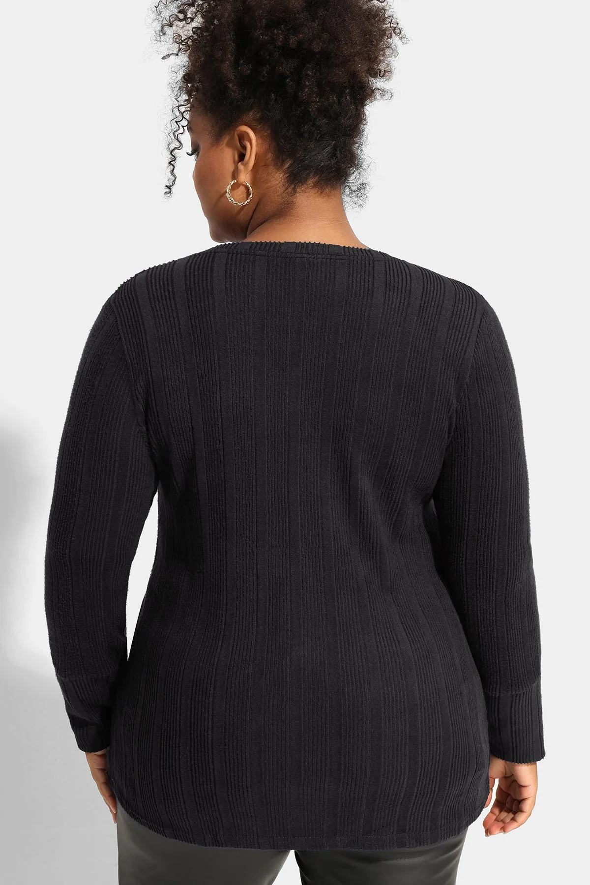 Plain Texture Button Detail Long Sleeve Shirt
