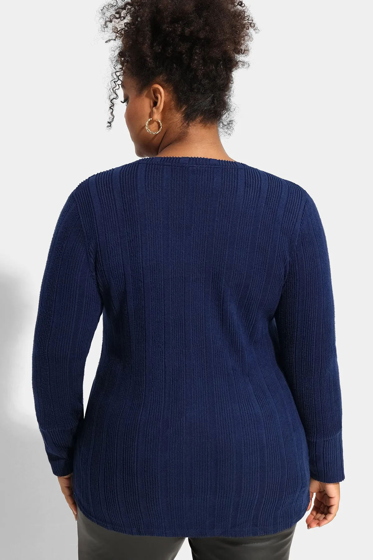 Plain Texture Button Detail Long Sleeve Shirt