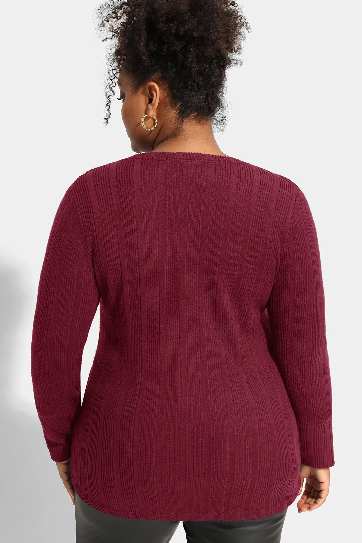 Plain Texture Button Detail Long Sleeve Shirt