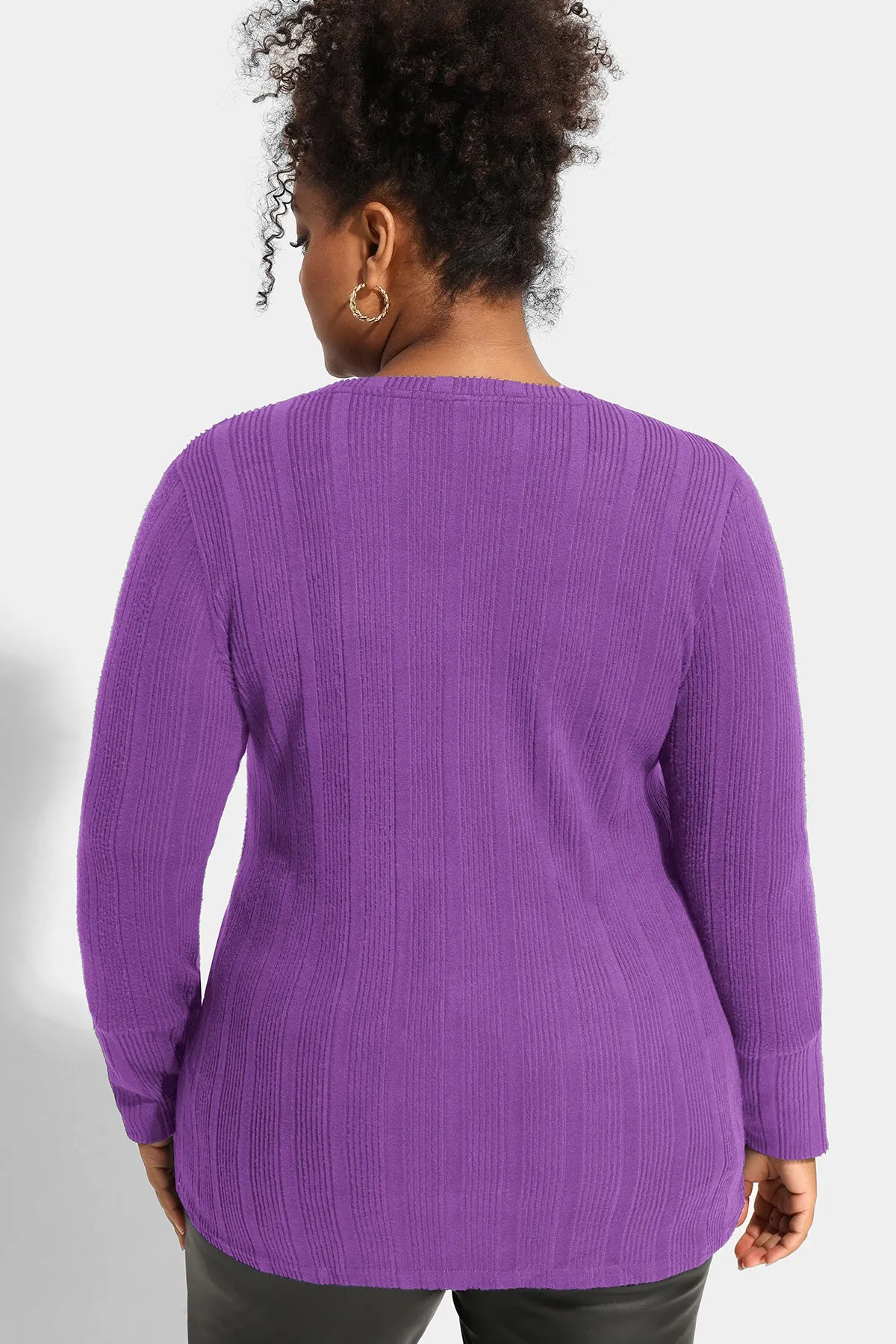 Plain Texture Button Detail Long Sleeve Shirt