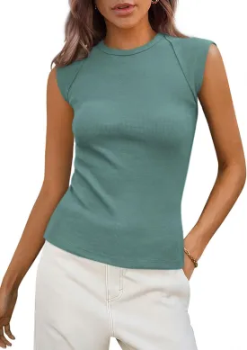 PRETTYGARDEN Women's Tank Tops 2025 Summer Casual Ribbed Cap Sleeve Slim Fitted Knit Basic Tee Shirts Trendy Fashion Clothes