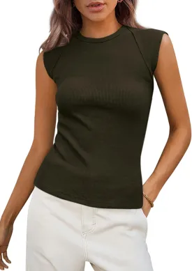 PRETTYGARDEN Women's Tank Tops 2025 Summer Casual Ribbed Cap Sleeve Slim Fitted Knit Basic Tee Shirts Trendy Fashion Clothes