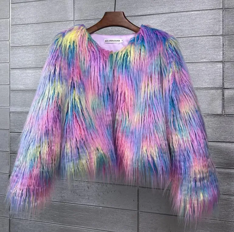 Shaggy Fluffy Faux Fur Coat Solid Color Sweater, Long Sleeve Short Jacket, Women's Fashion Puffy Overcoat Outwear