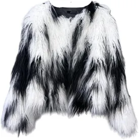 Shaggy Fluffy Faux Fur Coat Solid Color Sweater, Long Sleeve Short Jacket, Women's Fashion Puffy Overcoat Outwear