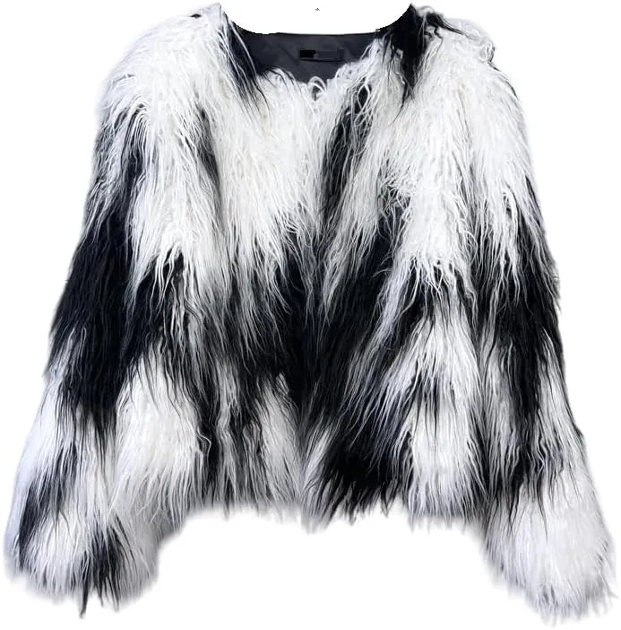 Shaggy Fluffy Faux Fur Coat Solid Color Sweater, Long Sleeve Short Jacket, Women's Fashion Puffy Overcoat Outwear