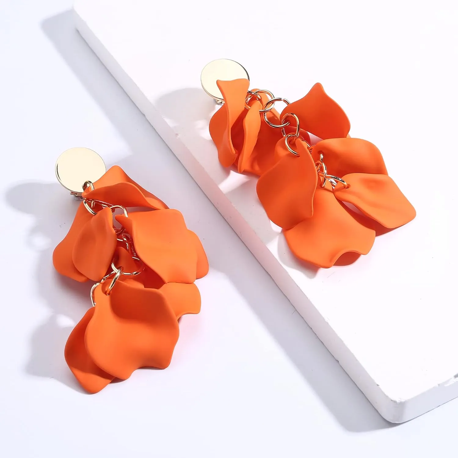 THUNARAZ Acrylic Clip on Earrings for Women Long Rose Petal Earrings Dangle Exaggerated Flower Earrings Drop Statement Floral Tassel Earring