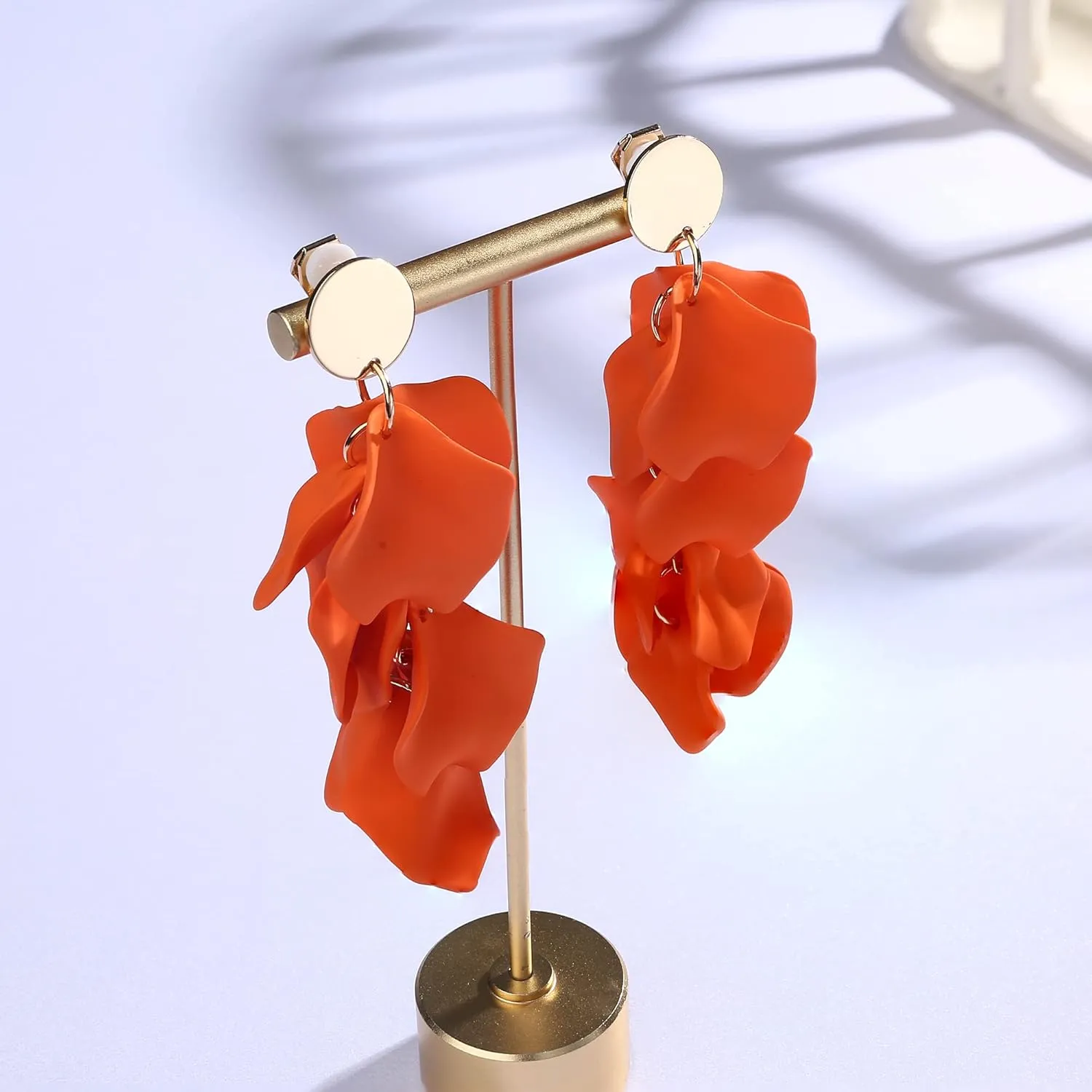 THUNARAZ Acrylic Clip on Earrings for Women Long Rose Petal Earrings Dangle Exaggerated Flower Earrings Drop Statement Floral Tassel Earring
