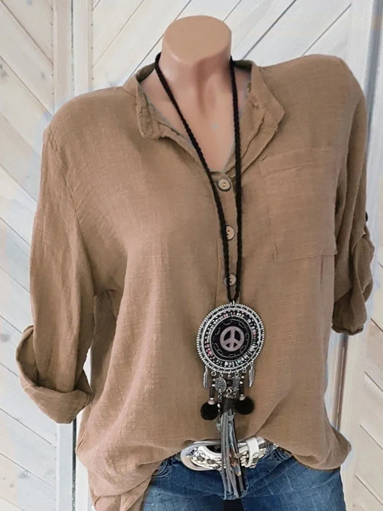 Uniwim Oversized Women Blouses Cotton Linen Blouse Autumn Shirts Casual Long Sleeve Button V Neck Loose Shirt Lady Tops Plus Size S-5XL