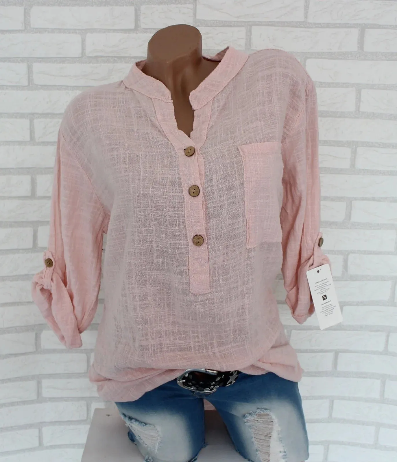 Uniwim Oversized Women Blouses Cotton Linen Blouse Autumn Shirts Casual Long Sleeve Button V Neck Loose Shirt Lady Tops Plus Size S-5XL