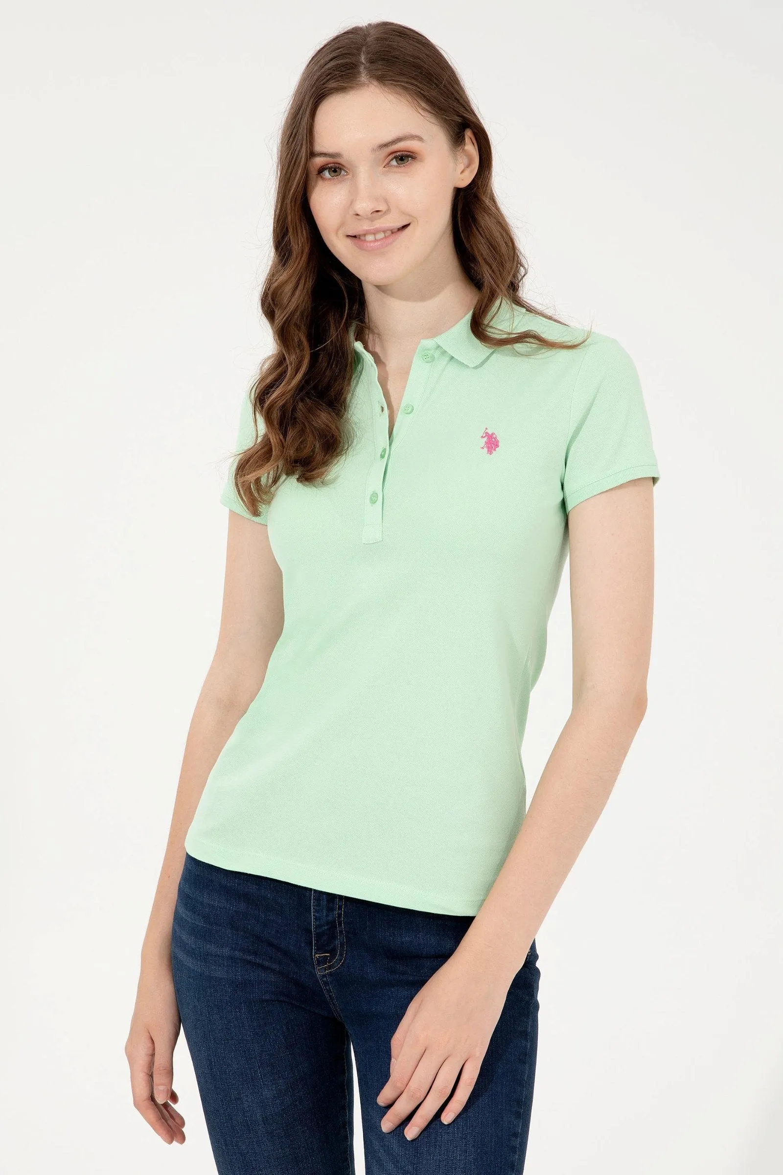 USPA Women's Mint Green Polo Neck Basic