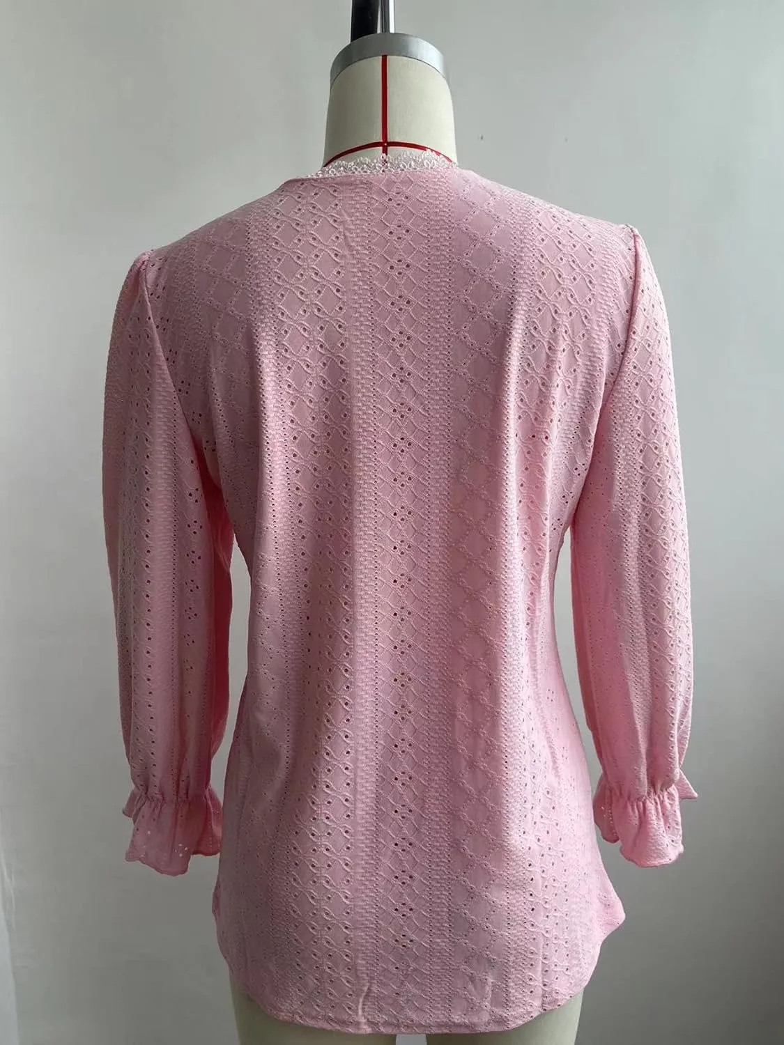 Women Long Sleeve Blouse V Neck Eyelet Tops Loose Casual Dressy Shirts Tunic Tops S-XL