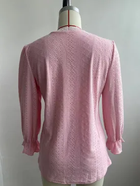 Women Long Sleeve Blouse V Neck Eyelet Tops Loose Casual Dressy Shirts Tunic Tops S-XL