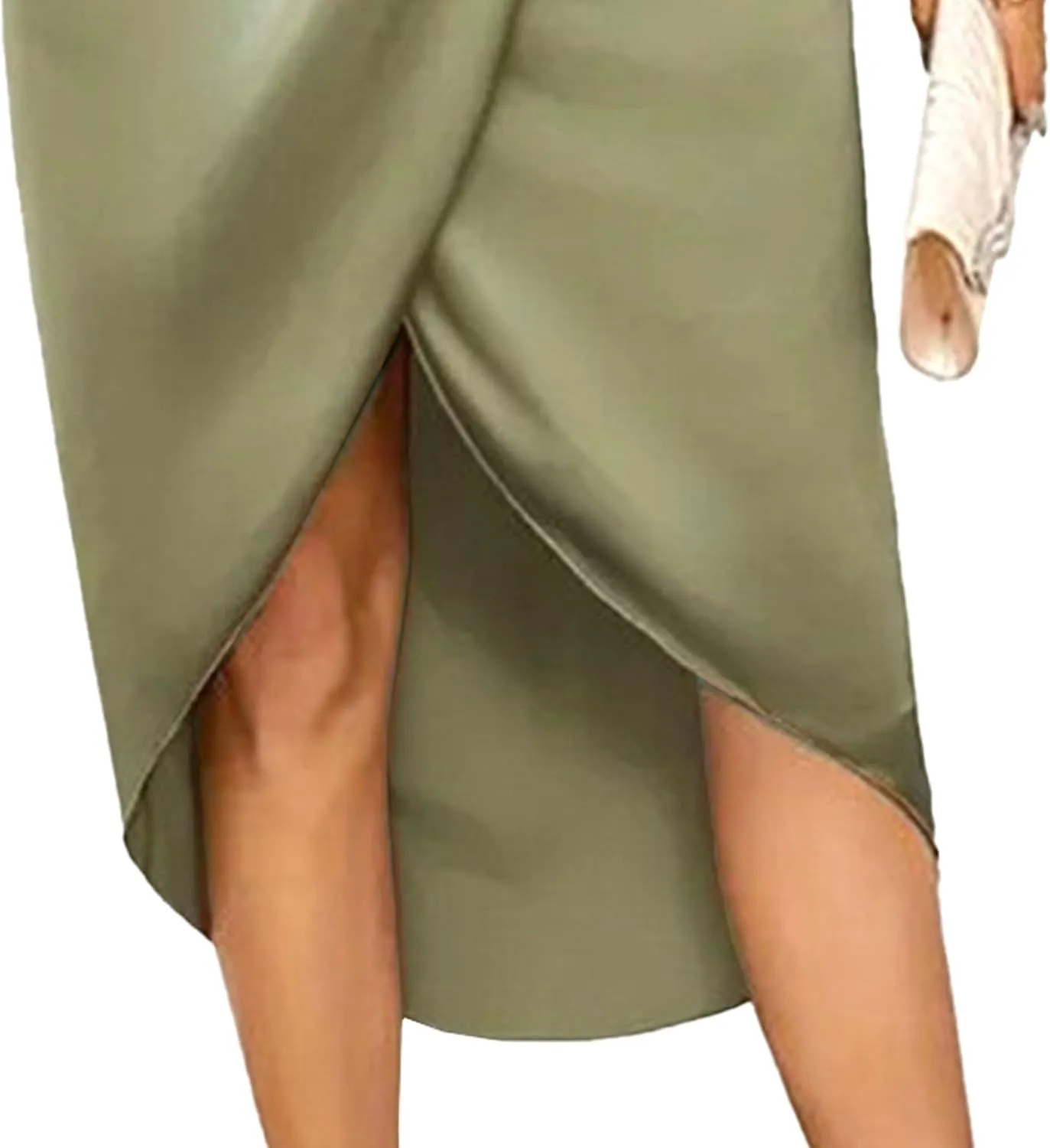Women's Deep V Neck Wrap Midi Dresses Short Sleeve Elegant Side Slit Dress Irregular Hem Solid Cocktail Dress