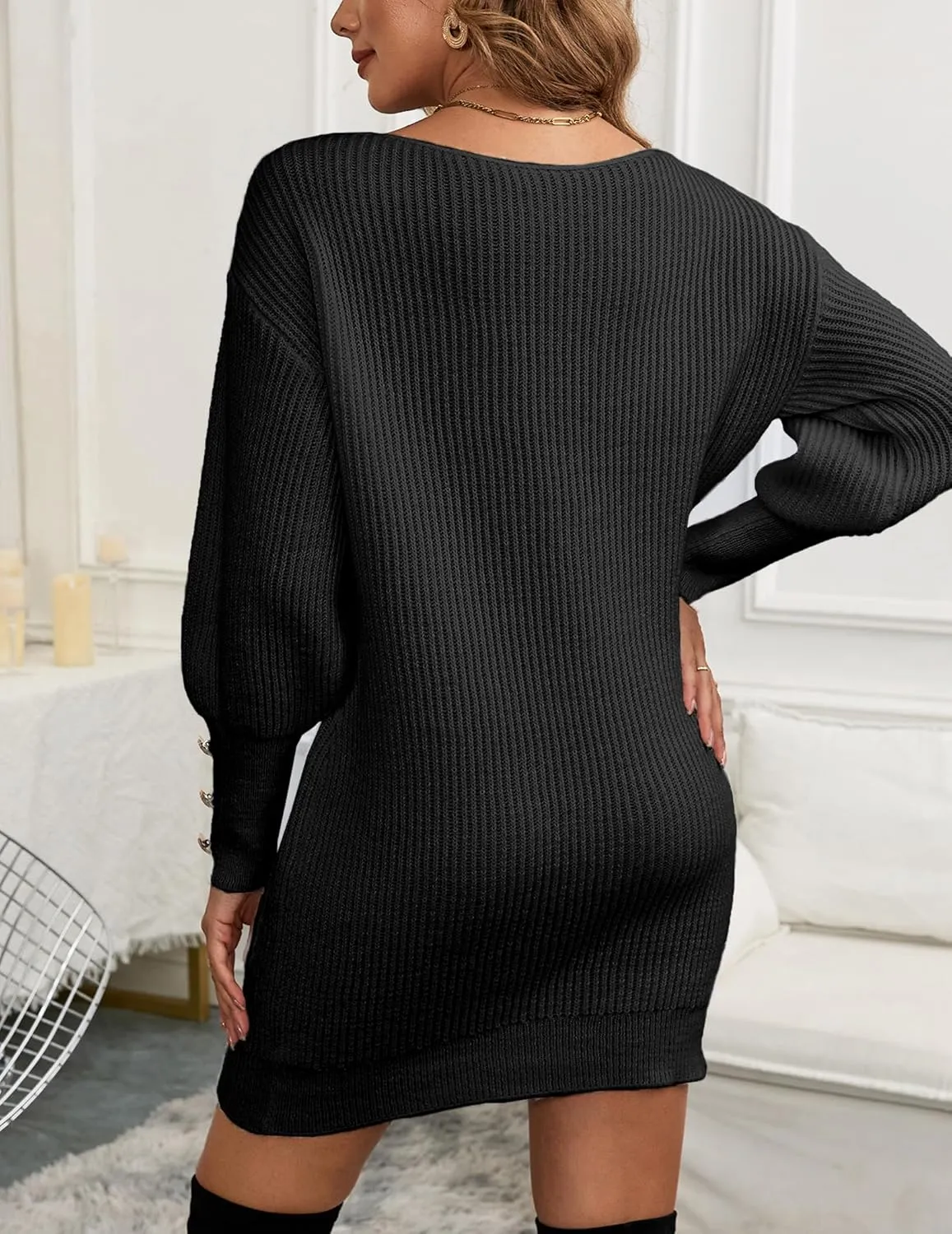 Women's Sexy Off The Shoulder Pocket Sweater Dress Spring 2025 Trendy Ribbed Knit Solid Long Sleeve Mini Dresses