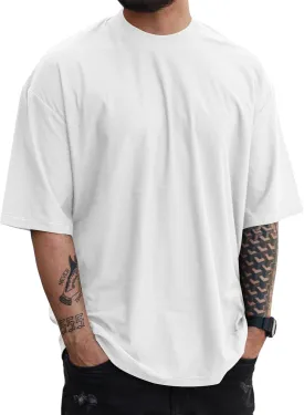 YawYews Mens Fashion Short Sleeve Tshirts Workout Oversize Pullover Solid Color Casual Tees